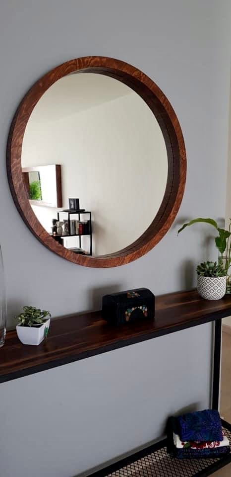 Espejo redondo pino madera