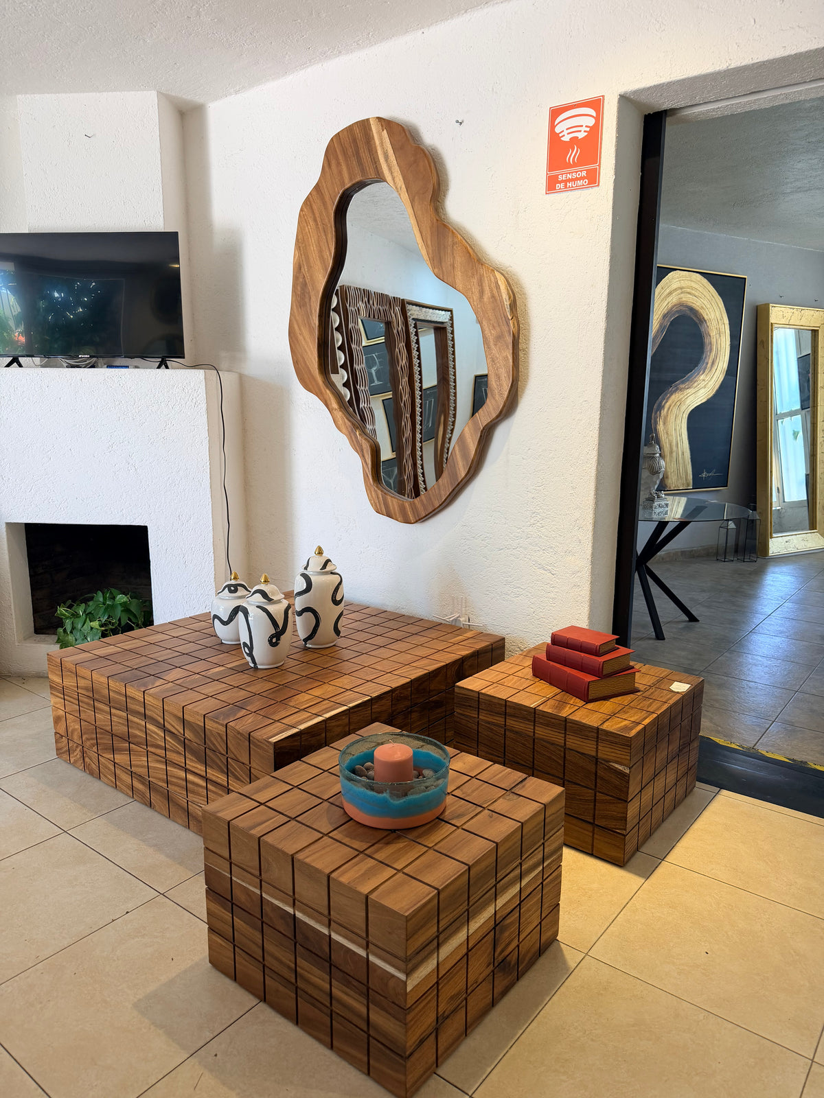 Set 3 mesas cubo parota para sala