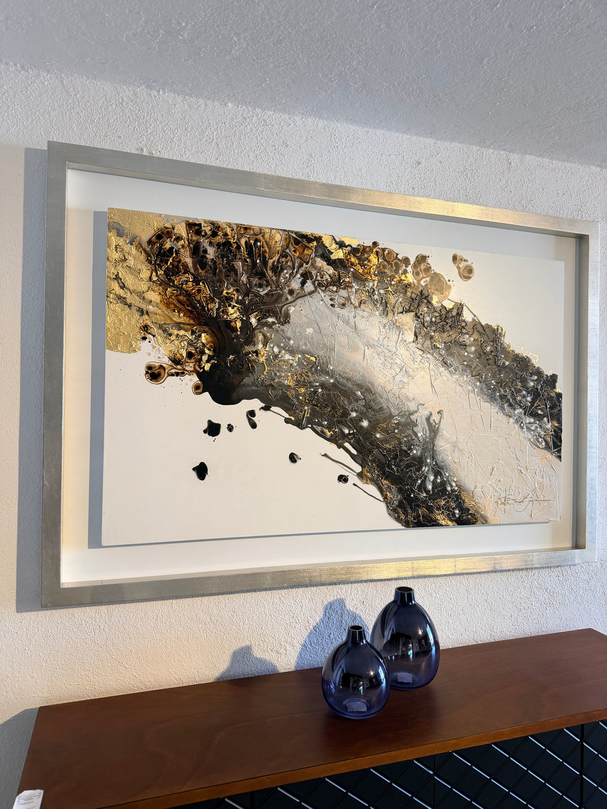 Cuadro decorativo abstracto combustión dorada