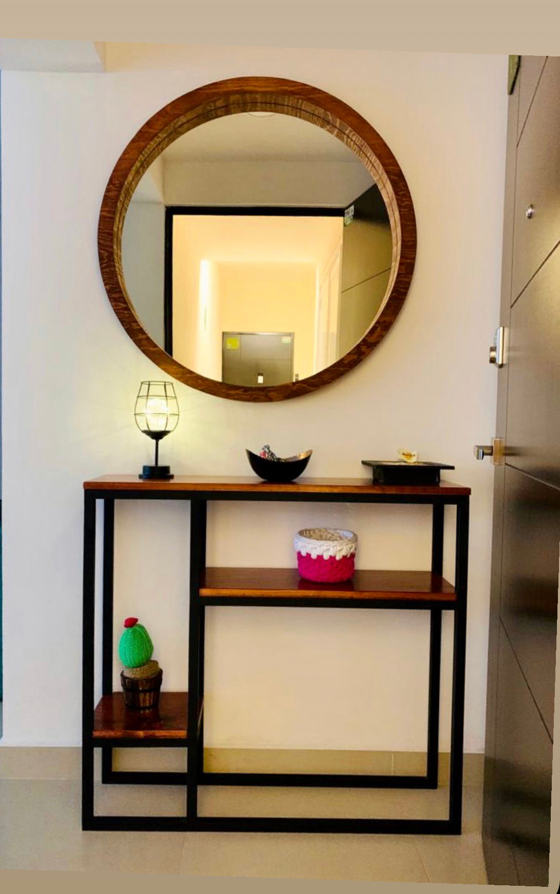 Espejo redondo pino madera