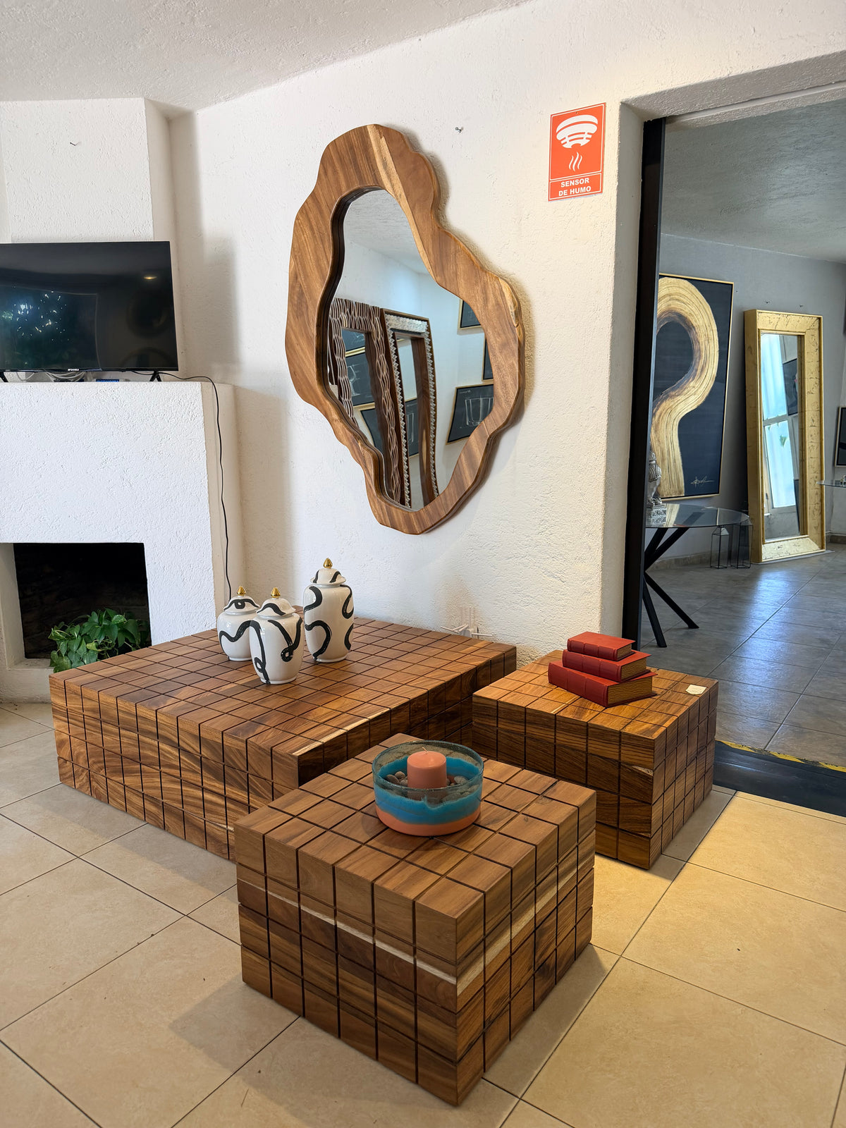 Set 3 mesas cubo parota para sala