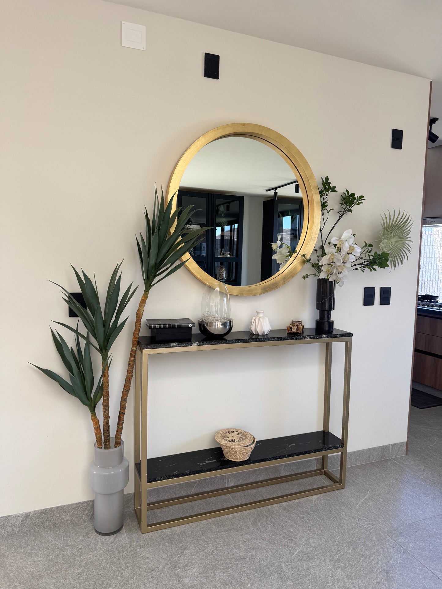 Espejo redondo pino oro