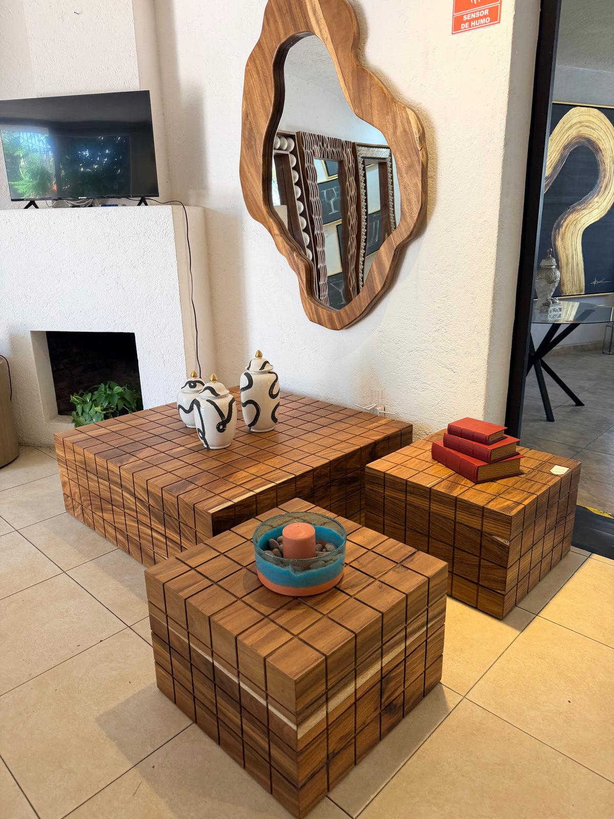 Set 3 mesas cubo parota para sala