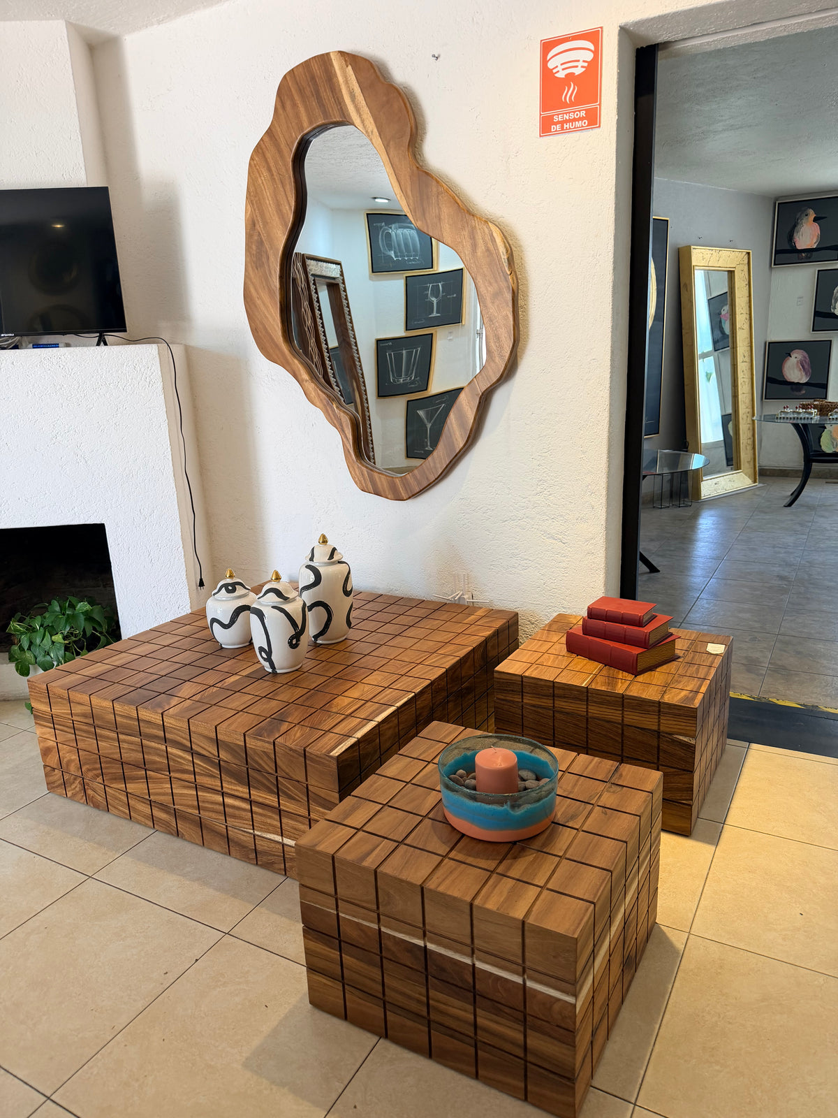 Set 3 mesas cubo parota para sala