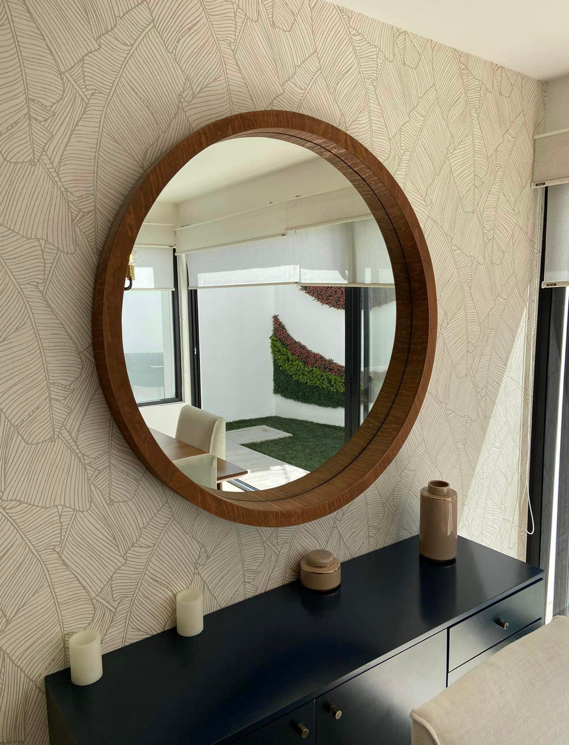 Espejo redondo pino madera