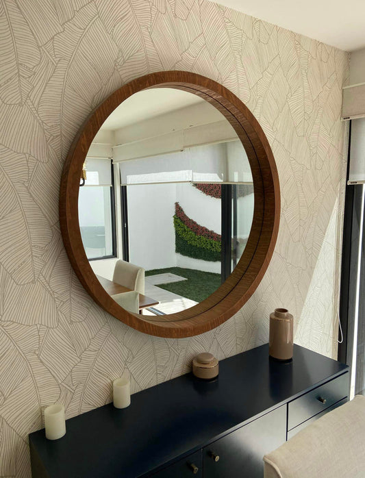 Espejo redondo pino madera